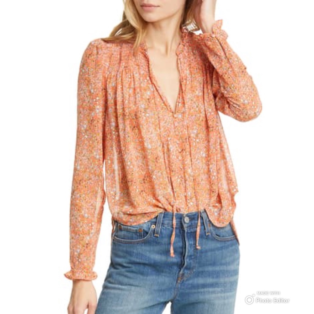 New FREE PEOPLE Lela Tie Neck Blouse size S